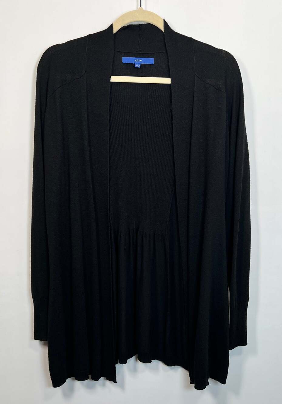 Apt. 9 Women's Black Open Front Cardigan Sz XL Ribbed Back Knit Lightweight